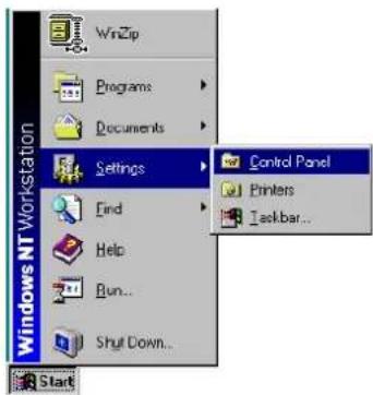 Windows NT Workstation WinZip Programs Documents Settings Find Help Run... Shut Down... Control Panel Printers Taskbar... Start