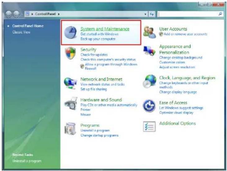 Control Panel Home Classic View System and Maintenance Get started with Windows Back up your computer. Security Check for updates Check this computer's security status Allow a program through Windows Firewall Network and Internet View network status and tasks Set up file sharing Hardware and Sound Play CDs or other media automatically Printer Mouse Programs Uninstall a program Change startup programs User Accounts Add or remove user accounts Appearance and Personalization Change desktop background Customize colors Adjust screen resolution Clock, Language, and Region Change keyboards or other input methods Change display language Ease of Access Let Windows suggest settings Optimize visual display Additional Options Recent Tasks Uninstall a program