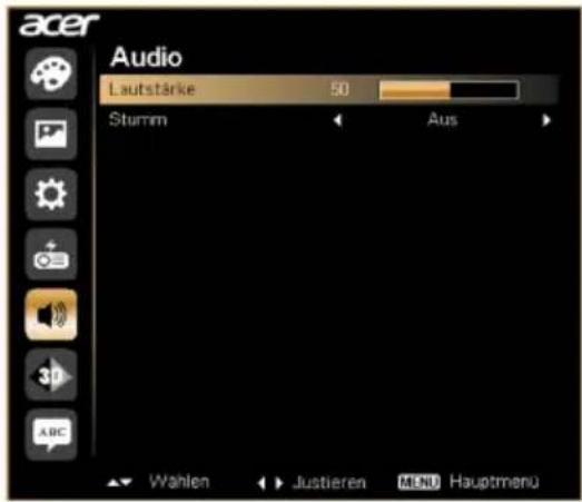 acer Audio Lautstärke 50 Stumm Aus Wahlen Justieren MENU Hauptmenu