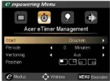 empowering Menu Acer eTimer Management Start Drücken Periode 0 Minuten Vertoning Aus Position