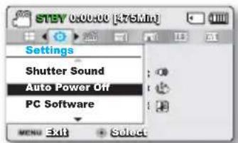 STEV 0500.00 [375.00] Einstellungen Auslösegeräusch Auto-Ausschaltung PC-Software MENU Beenden Auswählen