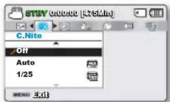STBY 0:00:00 [K76Min] C.Nite Off Auto 1/25 MENU 3.d