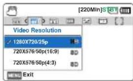 Video Resolution 1280X720:25p 720X576:50p(16:9) 720X576:50p(4:3)