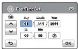 Date/Time Set Day Options Year 01/JAN/2011 Sat Min 00:00 OK