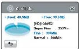 Card Info • Used: 40.5MB • Free: 30.8GB [HD]1080/50i Super Fine : 253Min Fine : 307Min Normal : 390Min