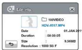 File Info. 100VIDEO HDV-0017.MP4 Date : 01.JAN.2011 Duration : 00:00:05 Size : 9.56MB Resolution : 1080 50i F