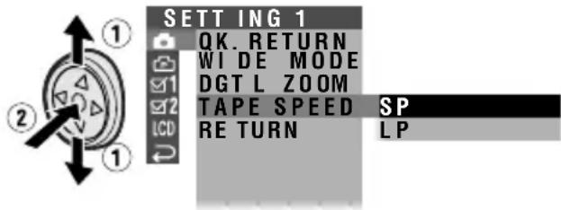SETTING 1 QK. RETURN WIDE MODE DGT L ZOOM TAPE SPEED SP RETURN LP