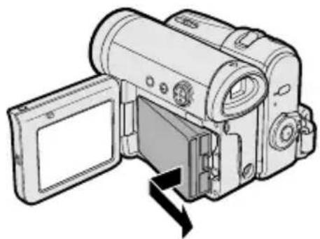 Diagram of a digital camera with an open screen and internal panel, showing no text or symbols