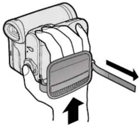 Illustration of a hand holding a device with a scroll and a handle, showing motion direction (no text or symbols)