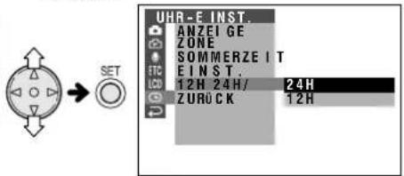 UHR-E INST. ANZEI GE ZONE SOMMERZE I T EINST. 12H 24H/ ZURÜCK 24H 12H