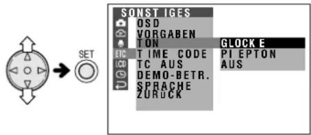 SONST IGES OSD VORGABEN TON GLOCK E LTC TIME CODE PLEPTON LCD TC AUS AUS DEMO-BETR. SPRACHE ZURUCK