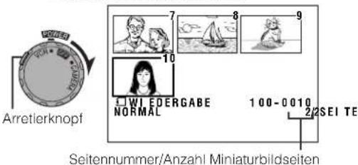 Arretierknopf 7 8 9 10 11 WI EDERGABE 100-0010 NORMAL 2/SEI TE Seitennummer/Anzahl Miniaturbildseiten
