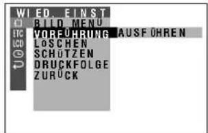WIED. FINST D BILD MENU ETC VOREUHRUNG LAUSF ÖHREN LCD LOSCHEN SCHÜTZEN DRUCKFOLGE ZURÜCK
