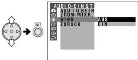 AUDIO-EINST AUDIO-BETR ZOOM-MIKR. WIND AUS ZURÜCK EIN