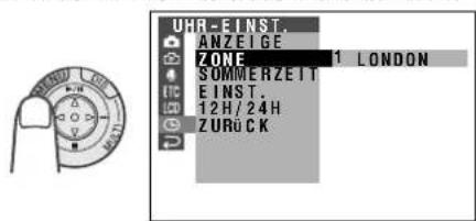UHR-EINST. ANZEIGE ZONE 1 LONDON SOMMERZEIT EINST. 12H/24H ZURÜCK