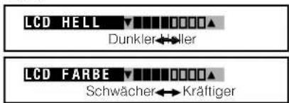 LCD HELL ▼ Dunkler Holler LCD FARBE ▼ Schwächer← Kräftiger