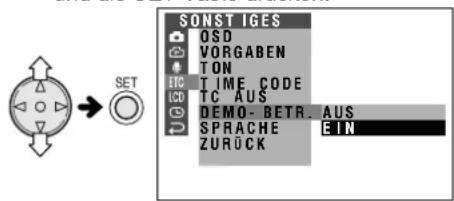 SONST IGES OSD VORGABEN TON T I M E. C O D E TC AUS DEMO-BETR.AUS SPRACHE.EIN ZURÜCK