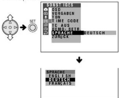SONSTIGES OSD VORGABEN TON TIME CODE TC AUS DEMO-BETR SPRACHE DEUTSCH ZURUCK SPRACHE ENGLISH DEUTSCH FRANÇATS