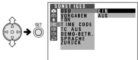 SONST IGES OSD VIN VORGABEN TUN TIME CODE TC AUS DEMO-BETR. SPRACHE ZURUCK