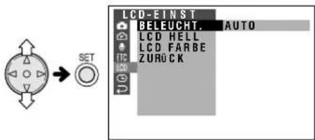LCD-EINST BELEucht. AUTO LCD HELL LCD FARBE ZURÜCK