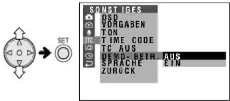 SONST IGES OSD VORGABEN TON TIME CODE TC AUS DEMO-BETR.AUS SPRACHE EIN ZURÜCK