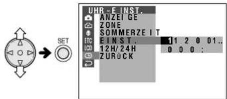 UHR-E INST. ANZEI GE ZONE SOMMERZE IT E INST. 11 2 0 01.. 12H/24H 0 0 0 : ZURÜCK