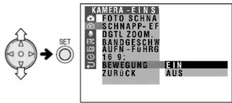 KAMERA -EINS FOTO SCHNA SCHNAPP- EF DGTL ZOOM. BANDGESCHW AUFN-FUHRG 16 9: BEWEGUNG FIN ZURÜCK AUS