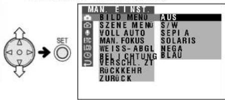 MAN EINST. BILD MENU AUS SZENE MENU S/W VOLL AUTO SEPI A MAN. FOKUS SOLARIS WEISS-ABGL NEGA BELI CHTUNG BLAU VERSCHL.ZT RUCKKEHR ZURUCK