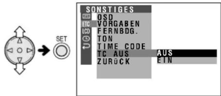 SONSTIGES OSD VORGABEN FERNBDG. TON TIME CODE AUS ZURÜCK ETN