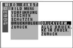 WIED. EINST BILD MENÜ VORFÜRUNG LOSCHEN SCHUTZEN DRUCKFOLGE ZURÜCK DRUCKVORW. ALLE DRUCK. KEIN DRUCK. ZURÜCK