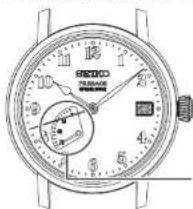Technical line drawing of a wristwatch with dual dials and dial indicators