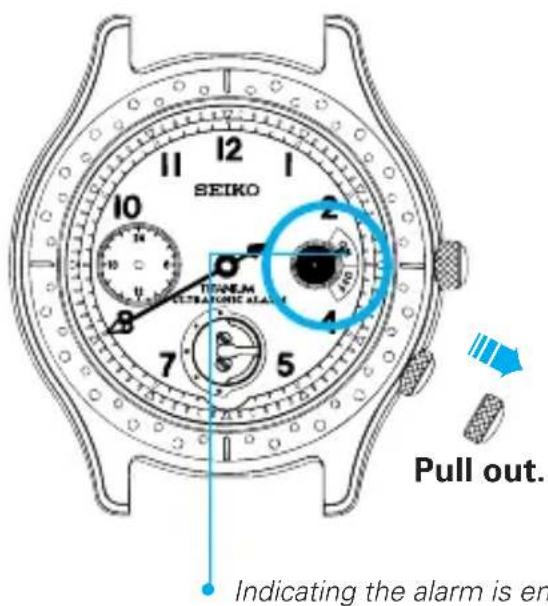 SEIKO TIGNEM ELETRONIC ALAM Pull out. Indicating the alarm is en