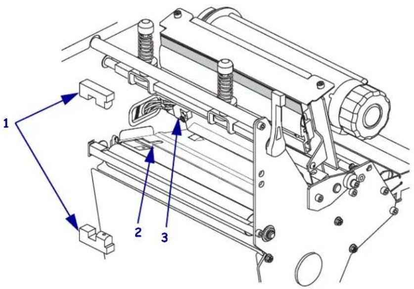 ZEBRA 105SLPlus - Positionen von Farbbandsensor und Sensoren für Etikettenverfügbarkeit - 1