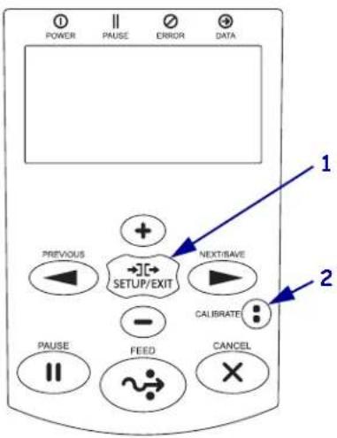 POWER PAUSE ERROR DATA PREVIOUS SETUP/EXIT NEXT/SAVE CALIBRATE PAUSE FEED CANCEL