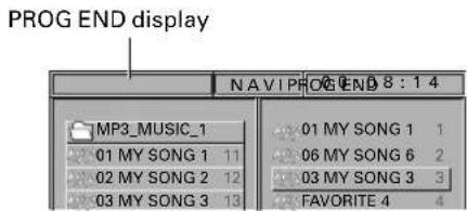 PROG END display NAVIPROGEND 8 : 1 4 MP3_MUSIC_1 01 MY SONG 1 1 02 MY SONG 2 12 03 MY SONG 3 13 01 MY SONG 1 1 06 MY SONG 6 2 03 MY SONG 3 3 FAVORITE 4 4