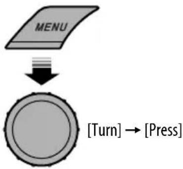 graph TD A["MENU"] --> B["↓"] B --> C["[Turn"] → [Press]]