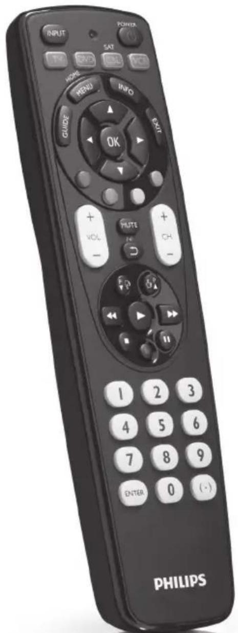 INPUT SAT TV DVD CNN VCD HOME MENU INFO GUIDE EXIT OK + VOLT - HUTE FC + CH - 1 2 3 4 5 6 7 8 9 ENTER 0 (-) PHILIPS