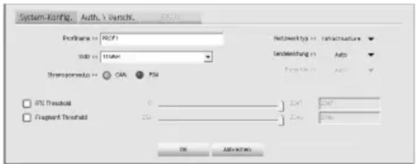 System-Config. Auth.1 Vansch. EN Proframe => PROF1 OBD => 110AH Strengthening => OAB PSM RTL Threshold 0 2.4V 2.4V Fragment Threshold 25x 2.4x 2.4x Networktop => Infrastructure Undesichung => Auto Page No: Auto OK AUTO
