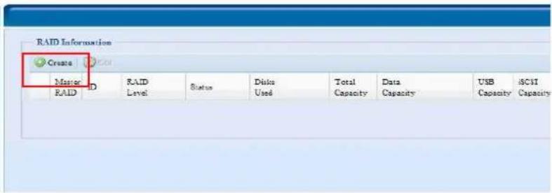 RAID Information Create Master RAID D RAID Level Status Disk Used Total Capacity Data Capacity USB Capacity iSCI Capacity