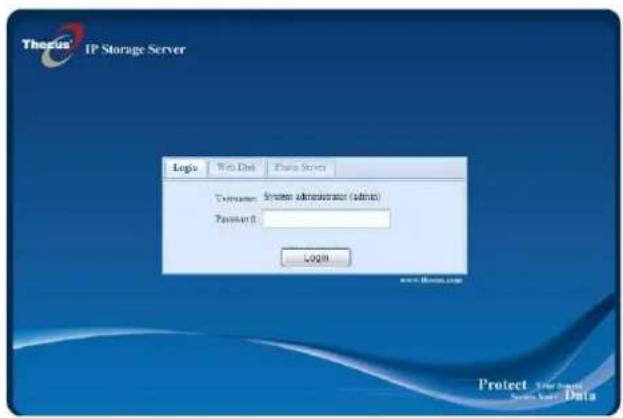 Thocus IP Storage Server Login Web Disk Photo Server Command: System administrator (admin) Password: Login www.thocus.com Protect User Service Data