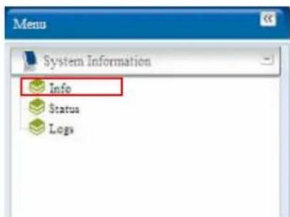 Menu System Information Info Status Logs