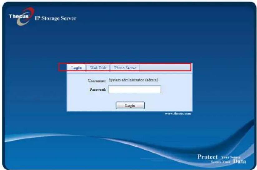 Thecus® IP Storage Server Login Web Disk Photo Server Username: System administrator (admin) Password: Login www.thecus.com Protect Your Select Security Your Data