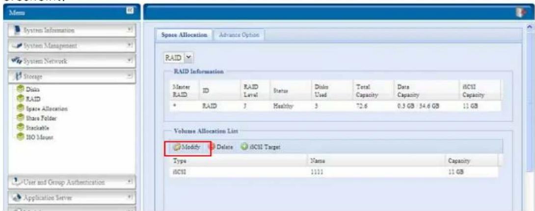 Thecus N8800PRO - iSCSI-Laufwerk modifizieren - 1