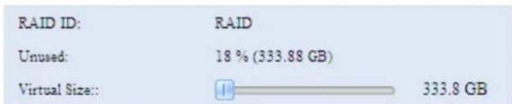 RAID ID: RAID Unused: 18 % (333.88 GB) Virtual Size:: 333.8 GB