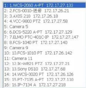 1: 1.WCS-2060 A-PT 172.17.27.133 2: 2.FCS-0010-迷修 172.17.26.21 3: 3.Axis 210 172.17.26.18 4: 4.VCC-9800 PTZ 172.17.27.58 5: Camera 5 6: 6.DCS-5220 A-PT 172.17.27.129 7: 7.BLMO PTC-401C-IP 172.17.27.147 8: 8.FCS-1040 PT 172.17.27.140 9: Camera 9 10: 10.FCS-1010 PT 172.17.26.142 11: Camera 11 12: 12.I…