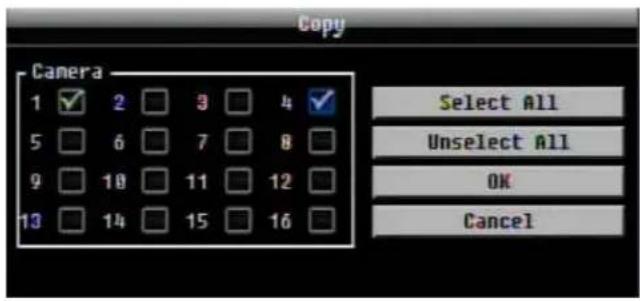 Copy Camera 1 ✓ 2 □ 3 □ 4 ✓ 5 □ 6 □ 7 □ 8 □ 9 □ 10 □ 11 □ 12 □ 13 □ 14 □ 15 □ 16 □ Select All Unselect All OK Cancel