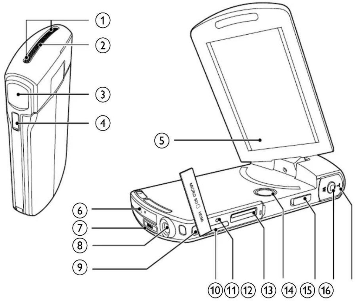 Diagram of a mobile phone with numbered parts for identification and assembly reference.