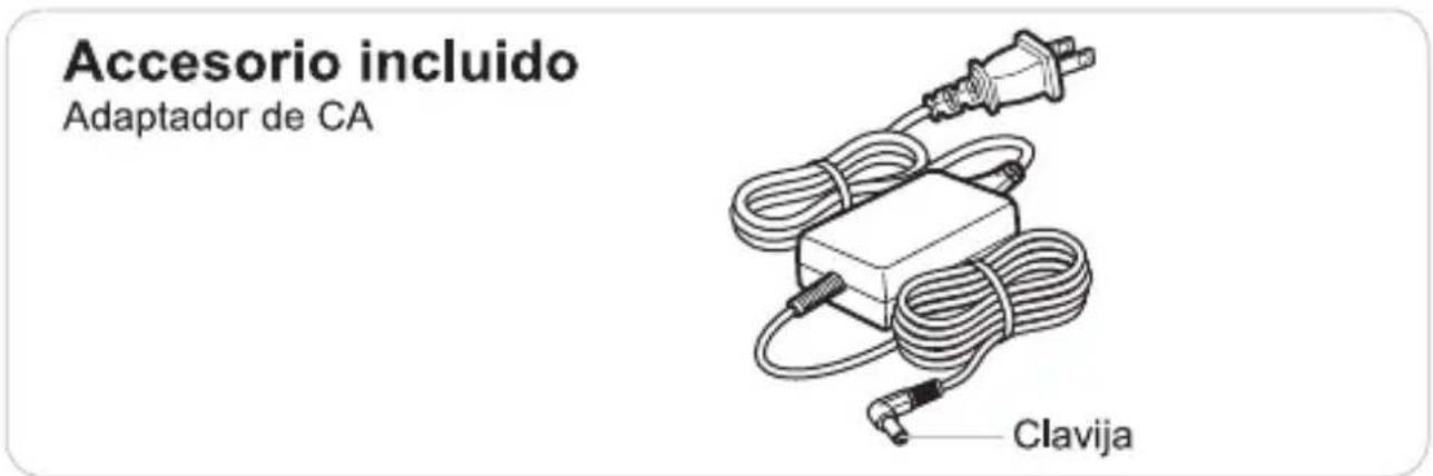 Accesorio incluido Adaptador de CA Clavija