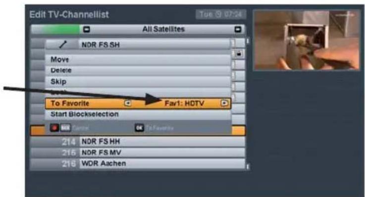 Edit TV-Channellist Tue 9 07:24 All Satellites NDR FS SH Move Delete Skip To Favorite Fav1: HDTV Start Blockselection 214 NDR FS HH 215 NDR FS MV 216 WDR Aachen