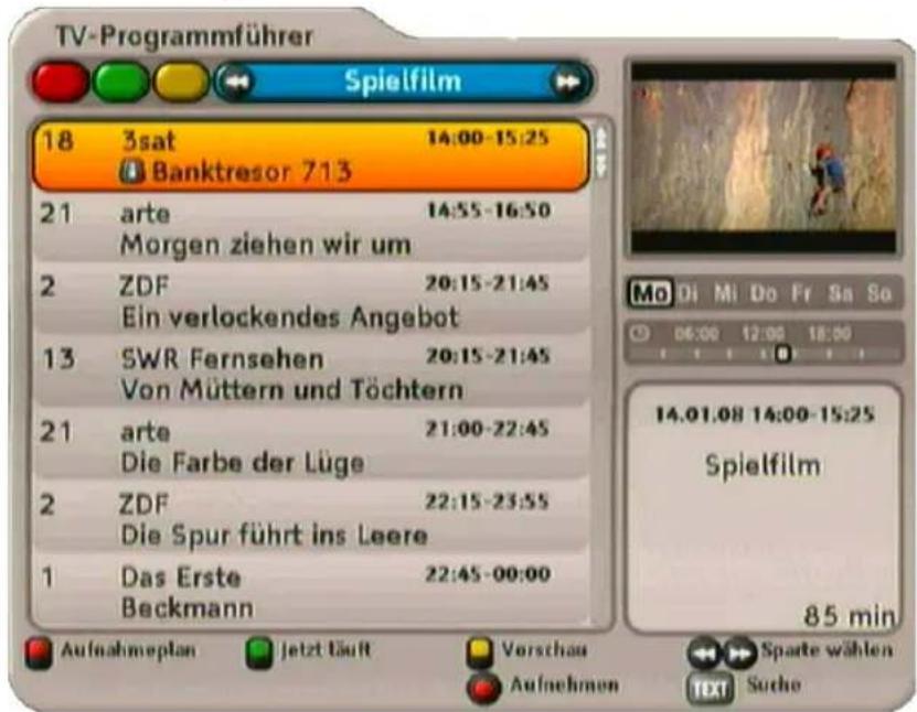 TV-Programmführer Spielfilm 18 3sat 14:00-15:25 Banktresor 713 21 arte 14:55-16:50 Morgen ziehen wir um 2 ZDF 20:15-21:45 Ein verlockendes Angebot 13 SWR Fernsehen 20:15-21:45 Von Müttern und Töchtern 21 arte 21:00-22:45 Die Farbe der Lüge 2 ZDF 22:15-23:55 Die Spur führt ins Leere 1 Das Erste 22:45-00:00 Beckmann Aufnahmeplan Jetzt läuft Verschau Sparte wählen Aufnehmen TEXT Suche 14.01.08 14:00-15:25 Spielfilm 85 min